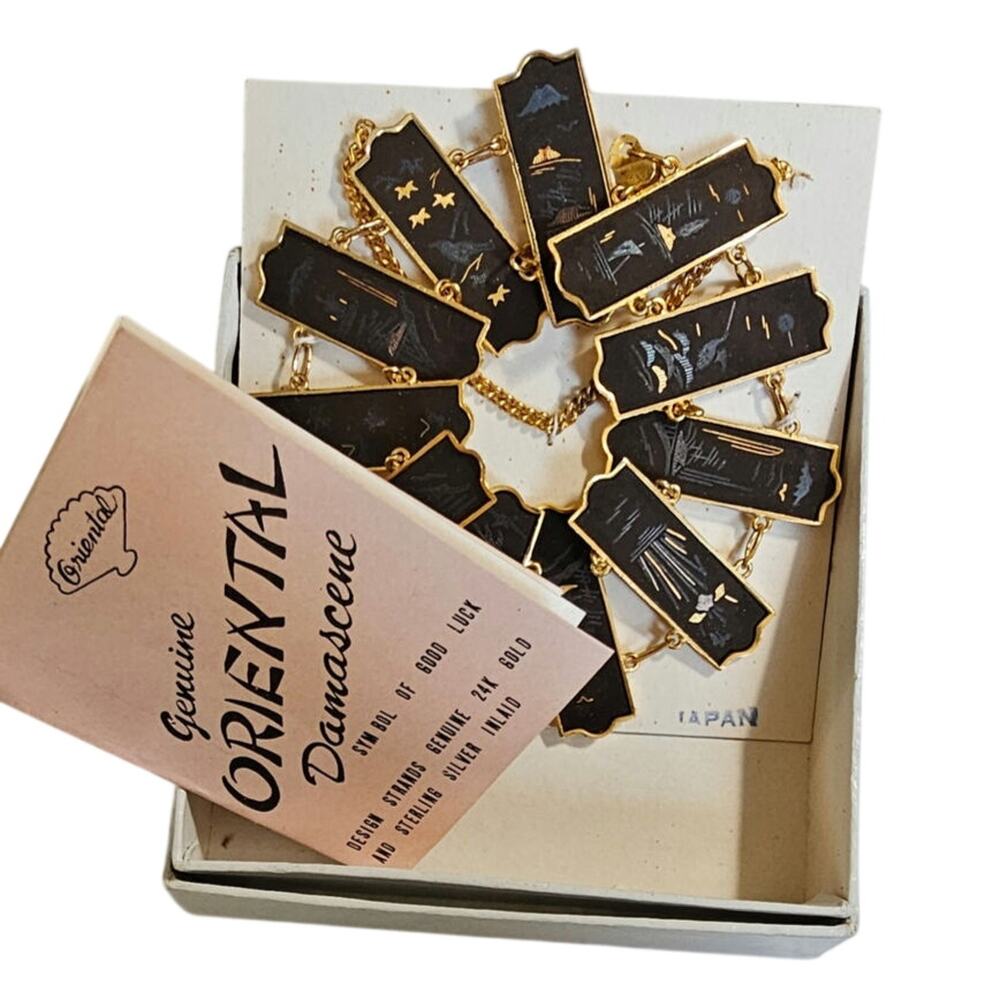 Vintage NWT Japanese Damascene 24k Gold & Sterling Inlay Bracelet